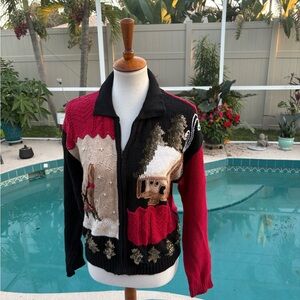 Vintage Victoria's Secret Black and Red Cardigan Cozy Cabin Sweater